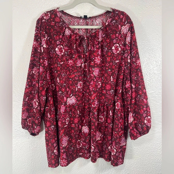 Lane Bryant Floral Front Tie Pullover Blouse Women’s 26/28 Summer Spring Casual - Picture 1 of 11